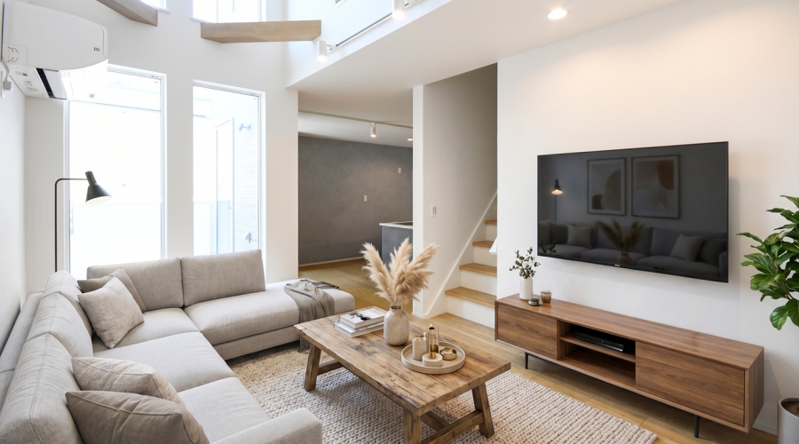 【江戸川区東小松川の新築戸建て】テラスと吹き抜けのある暮らし